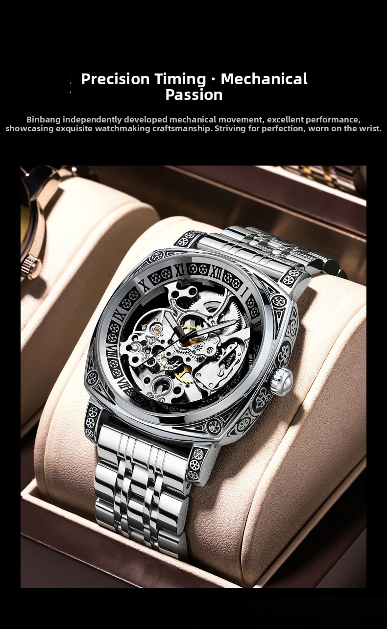 Men's Automatic Skeleton Watch Retro Engraved Mechanical Leather_voghion.com