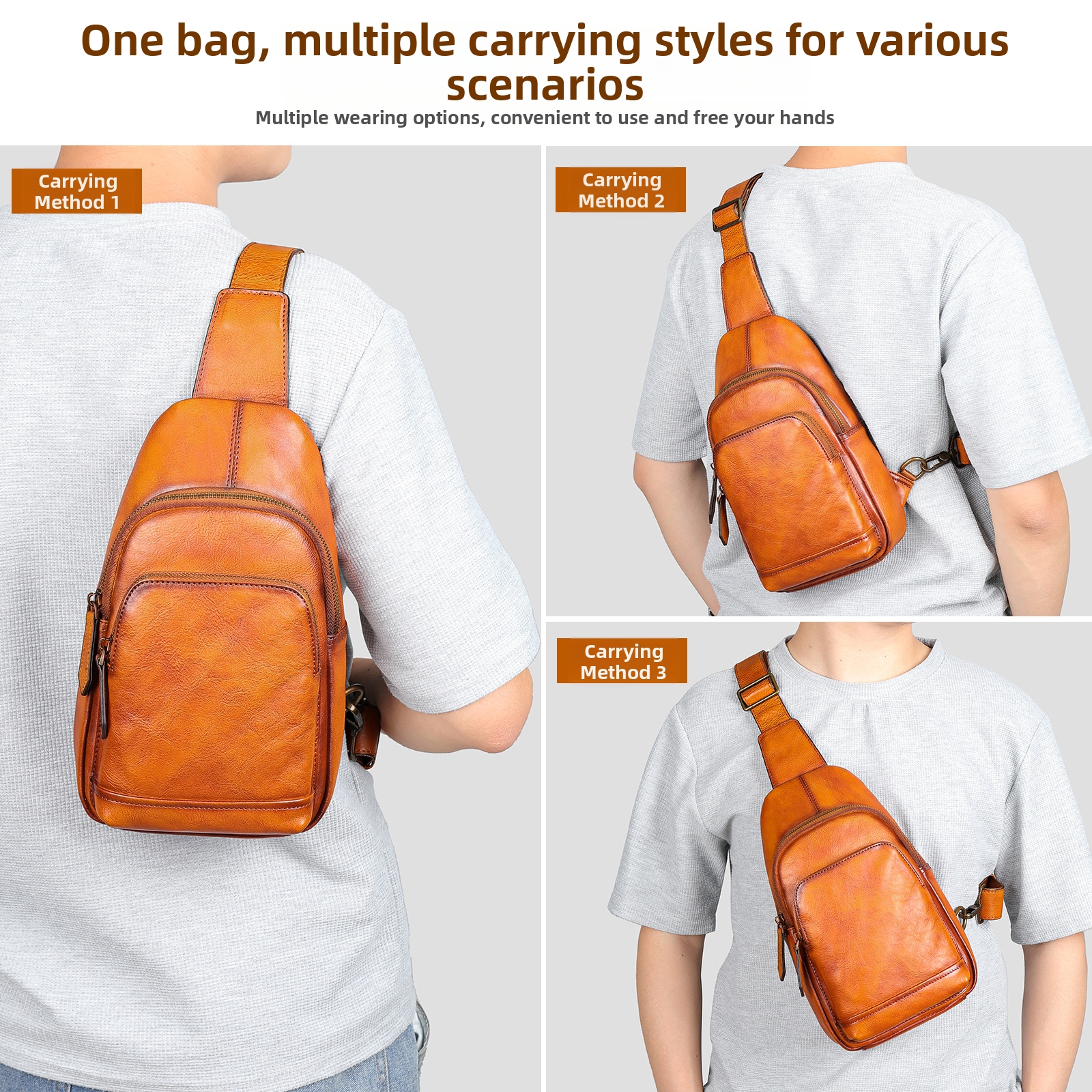 Men's Crossbody Bag European American Style High Quality Cowhide Chest Shoulder Bag Trendy Versatile Multi-Functional_voghion.com