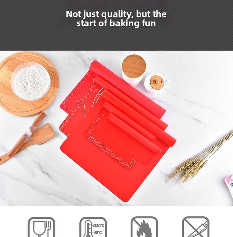 Hochtemperaturbeständige Silikon-Knetmatte 30 x 40 cm, verdickt mit Graduierung für weiche Backarbeitsfläche_voghion.com