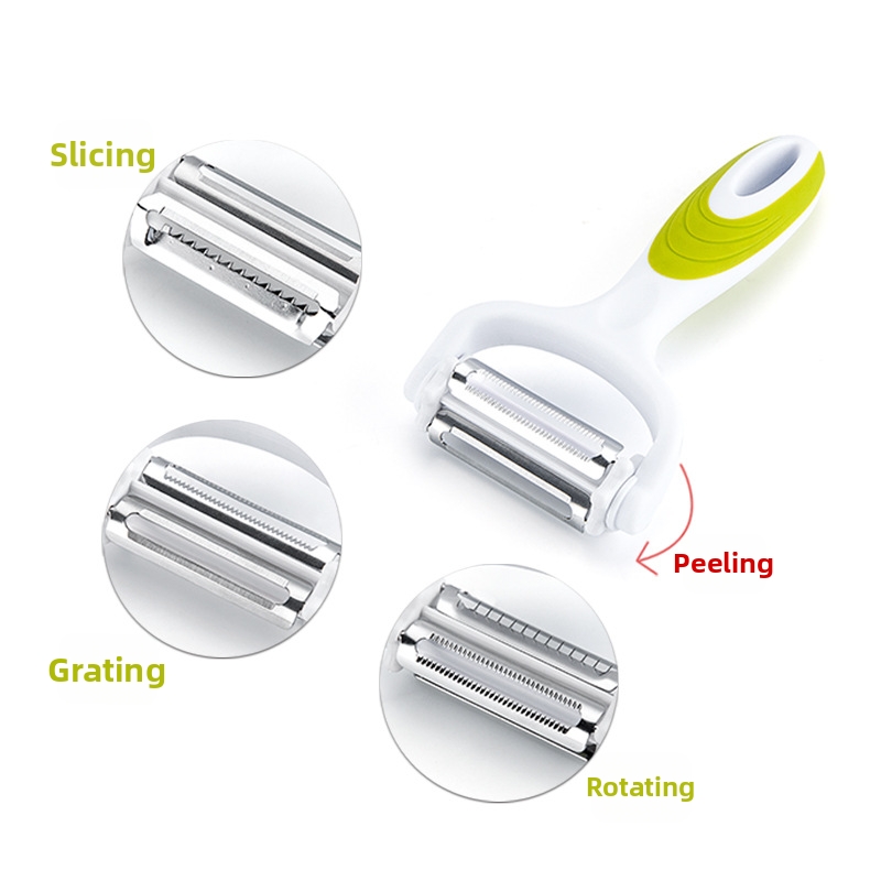 3-in-1 Stainless Steel Peeler – Rotary Fruit & Vegetable Peeler With Ergonomic Handle For Effortless Peeling, Slicing & Grating_voghion.com