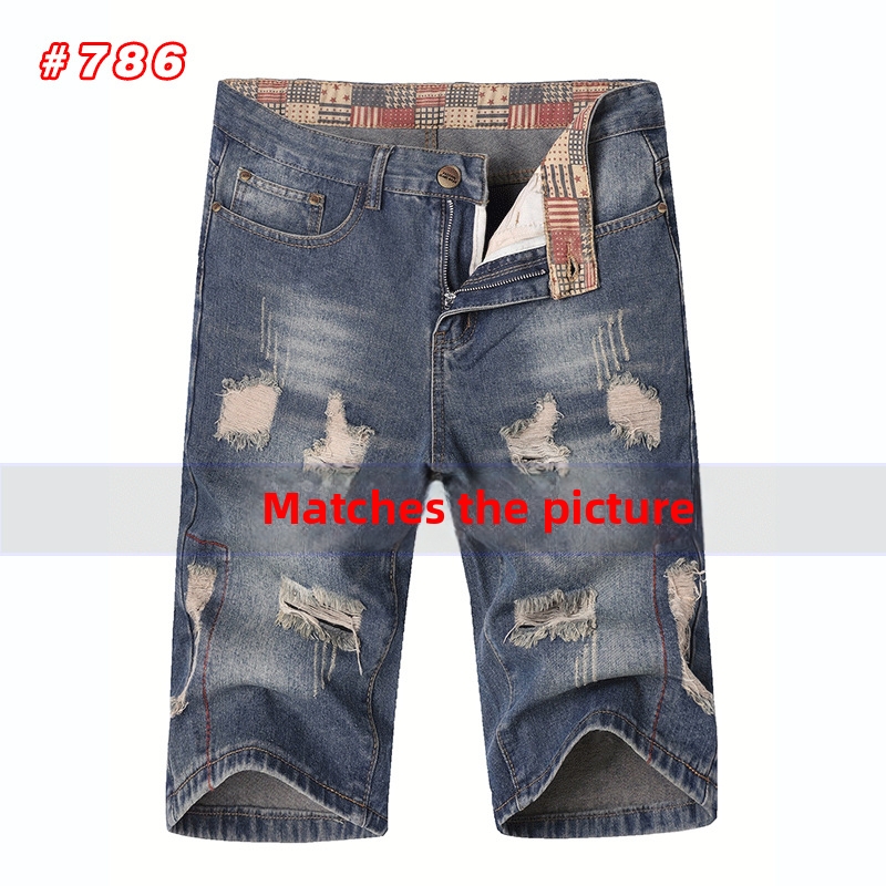 Abbigliamento uomo: pantaloncini di media lunghezza in jeans strappati alla moda, disponibili in tre colori per un look personalizzato._voghion.com