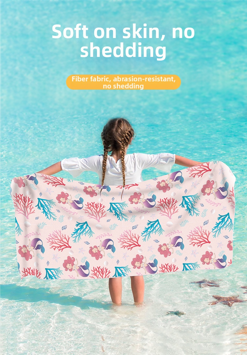 Serviette de plage portable à séchage rapide et absorbante avec motif dessin animé pour enfants (garçons et filles)_voghion.com