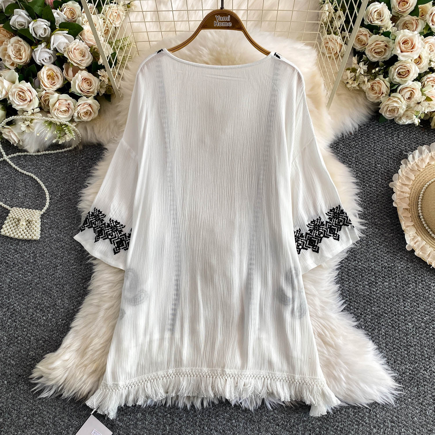 Women's Lightweight Sun Protective Loose Fit Breathable Long Sleeve Embroidered Jacket Mid-Length Elegant Stylish Top with Tassels for Summer_ecoleips.com