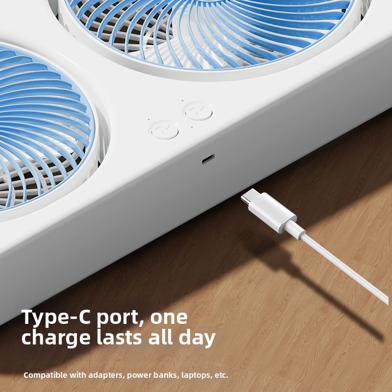 Dual Head Desktop Fan Rechargeable Oscillating Home Office Quiet_voghion.com