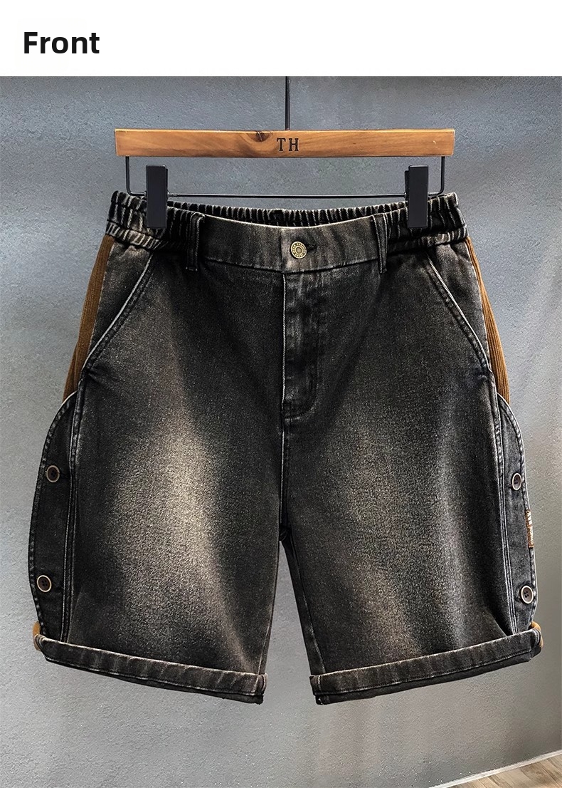 Men's Heavy Duty Washed Denim Cargo Shorts High Quality Black And Gray Loose Fitting_mkmklike.com
