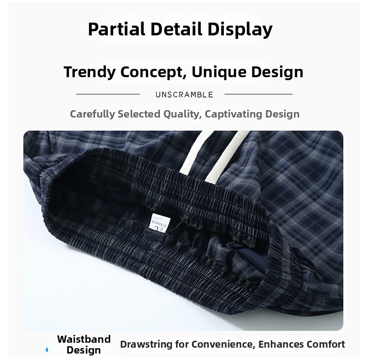 Classic Plaid Casual Shorts For Men Beach Quick Drying Faux Linen Loose Fitting Mid Length Summer Trendy Athletic Shorts_viptrois.com