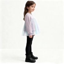 特价日系童装110-120女秋冬绒衫上衣短款彩虹纱网卫衣半起毛打底