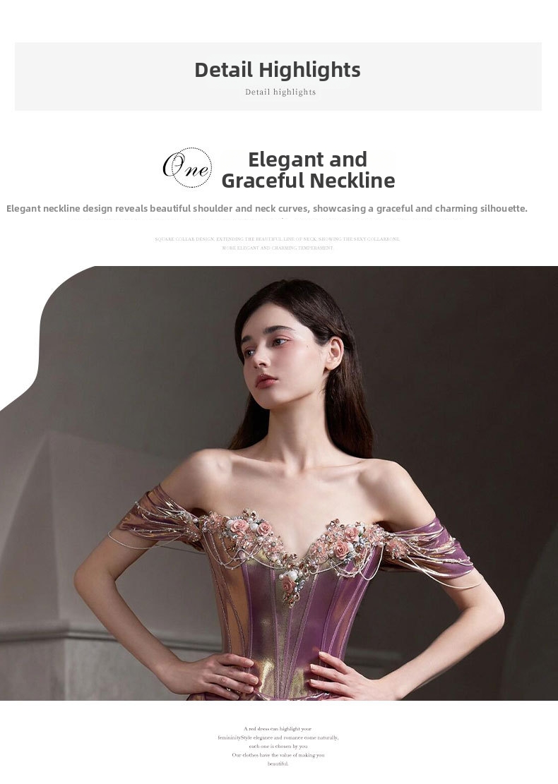 off the Shoulder Toast Dress French Style Engagement Dress Luxurious Birthday Party Coming of Age Ceremony Emcee Long Dress Women's Clothing Wedding Party Wear_ecoleips.com