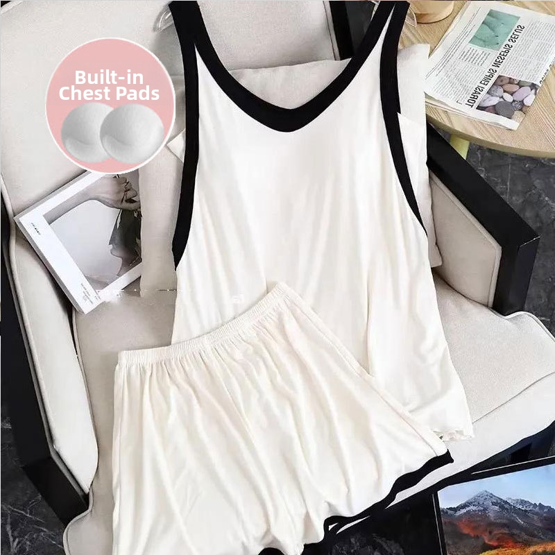 Conjunto pijama verano mujer algodón sin mangas estilo color block_voghion.com