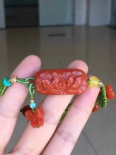 天然南红玛瑙莲花荷花鱼吊坠原石俏色巧雕年年有余金玉满堂