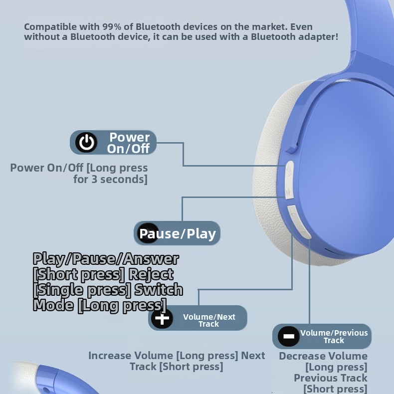 Écouteurs Bluetooth sans fil avec effets sonores multiples, longue autonomie, compatibles avec les vêtements et les téléphones portables, destinés à l'exportation_voghion.com