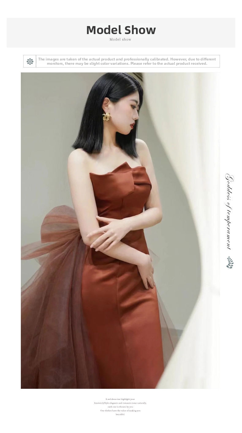 Elegant Mermaid Style Strapless Evening Gown with Short Train for Women New 2026 Toast Dress Sophisticated Engagements_ecoleips.com