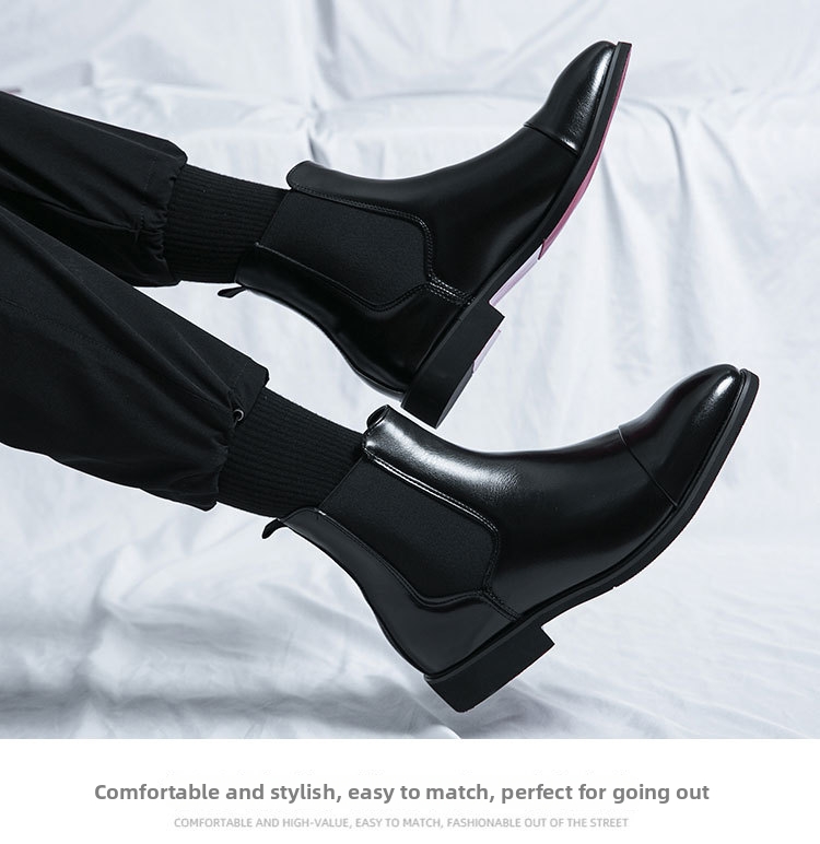 plus Size Men's High Top Leather Boots Pointed Toe Slip-On Autumn Winter Martin Chelsea Boots with Red Sole British Casual_vogvips.com