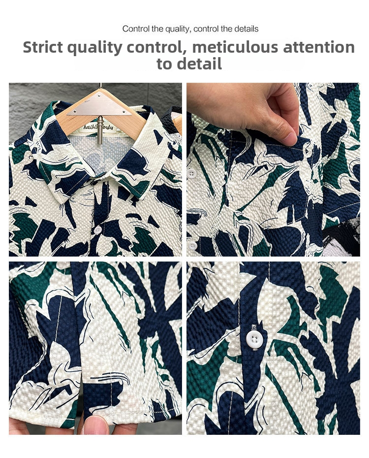 ​Men's Seersucker Short Sleeve Shirt, Japanese Retro Style Bubble Texture Casual Shirt, Lightweight Breathable Loose Fit Summer Top​_viptrois.com