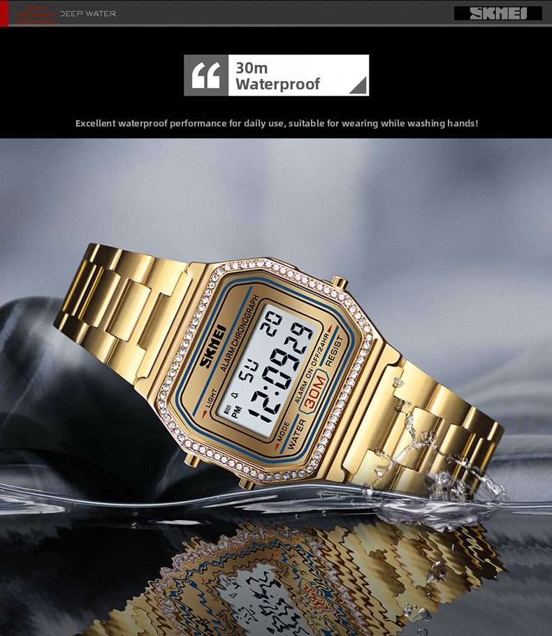 Men's Digital Watch With Square Dial And Steel Strap For Women_voghion.com