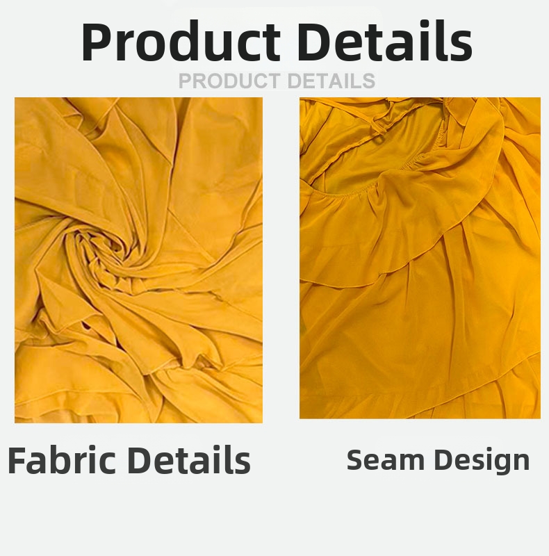 Yellow Halter Neck Backless Dress For Women With High-End Layered Ruffles American Style Long Resort Style Dress_ecoleips.com