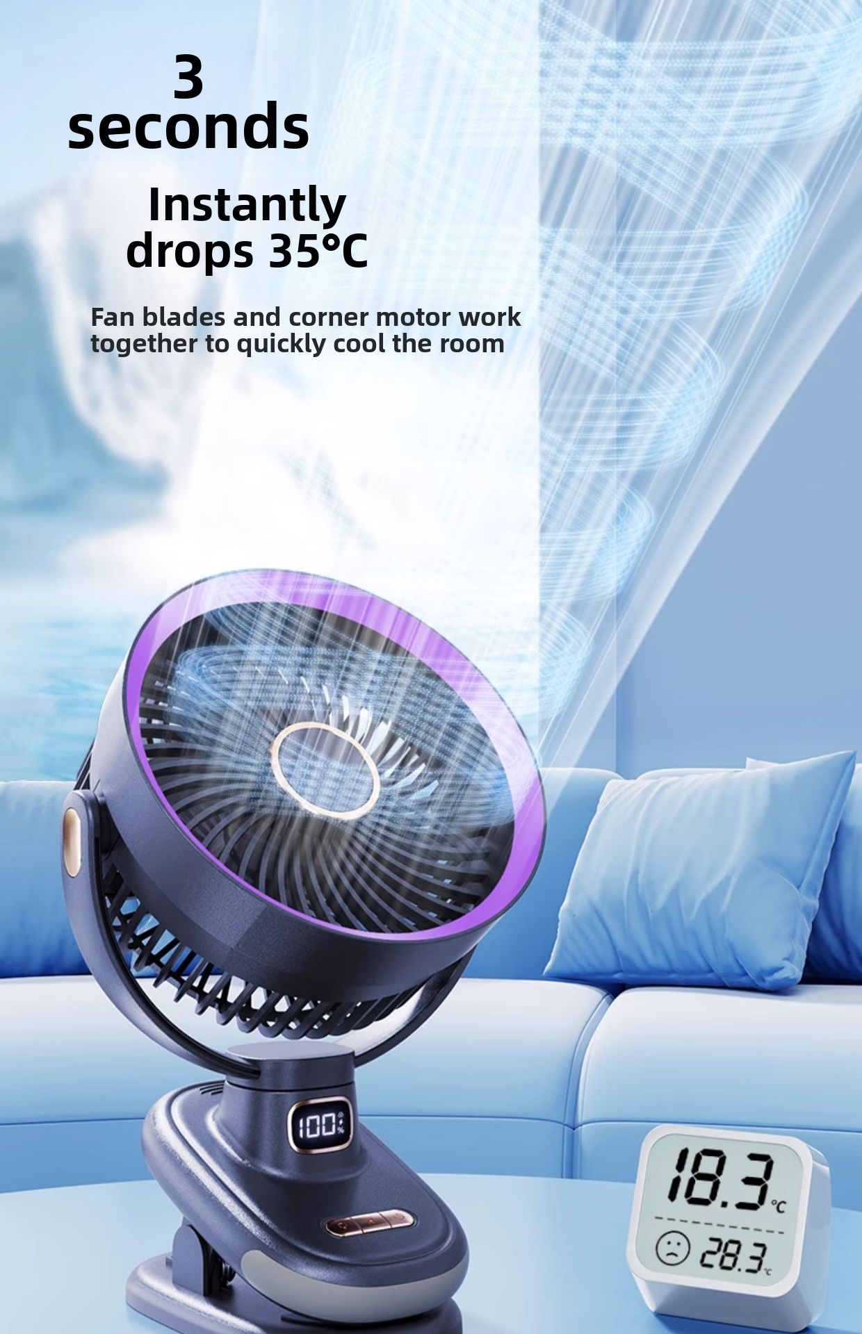 Ventilatore a clip con luce notturna usb ricaricabile silenzioso_voghion.com