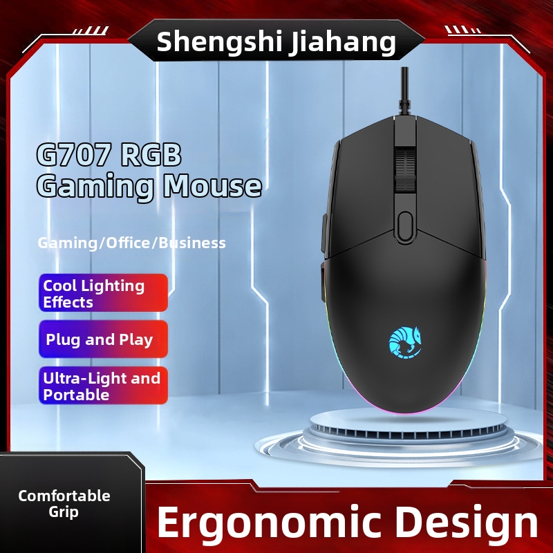 RAIKU G707 Cross-border E-Sports Gaming Mouse 7D Cool Illuminated RGB Seven Color Wired Computer Mouse_voghion.com