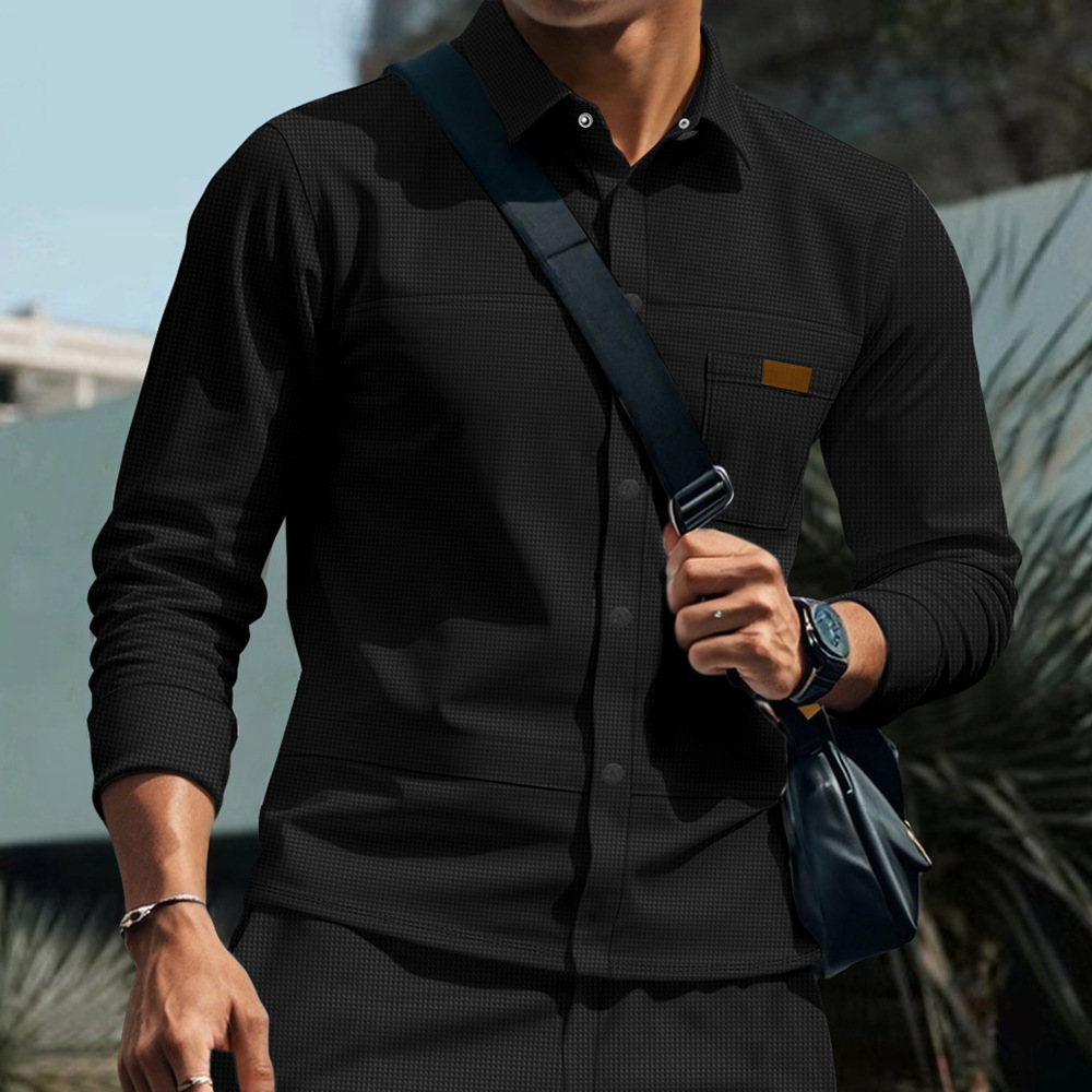 Herren Waffelstrick Jacke Mit Knopfleiste Slim Fit Freizeitjacke_voghion.com