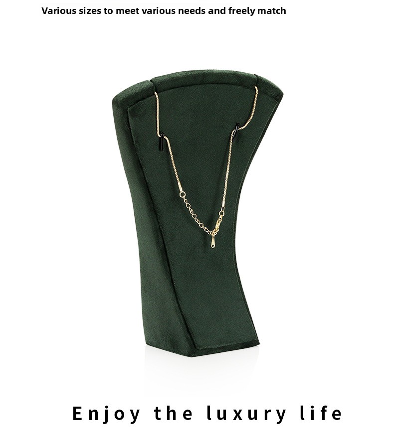 A044- (17-21) green velvet scalloped leather necklace - (xuyue) details page _