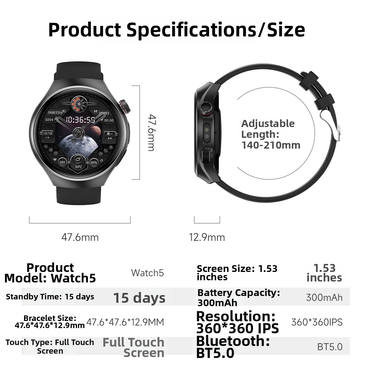 Watch5 Round Screen Smartwatch Bluetooth Calling Health Reminder Consumer Electronics_voghion.com
