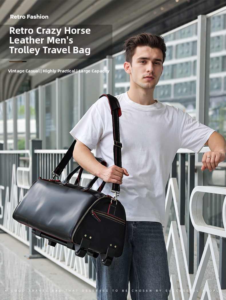 Herren Trolley Reisetasche Aus Echtem Leder Mit Großem Volumen_voghion.com