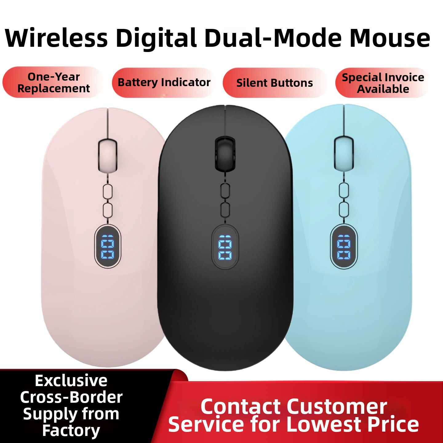 Kabellose Maus mit Bluetooth-Ladefunktion, geräuscharmem Betrieb und Akkuanzeige. Geeignet für Büro und Geschäftsgebrauch. USB-Computer._voghion.com