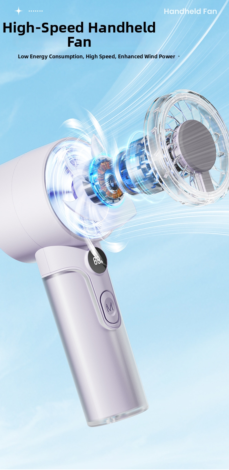 Handheld Portable Fan With Turbine Engine And Digital Display_voghion.com