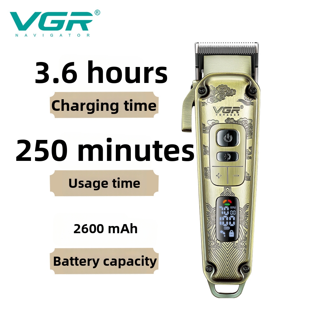 VGR005 Retro Electric Hair Clipper LCD Digital Display Professional Salon And Home Use Rechargeable Metal Hair Clipper_voghion.com