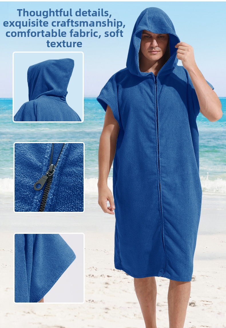 Serviette de plage unisexe croisée en microfibre avec fermeture éclair, idéale pour la natation et le surf, et peignoir de rechange._voghion.com
