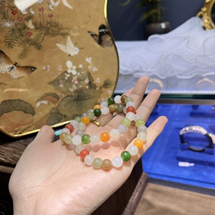 Natural Xinjiang Hetian Jade Duobao Round Bead Bracelet Color Hetian Jade Single Ring Men's and Women's Bracelet in stock Wholesale