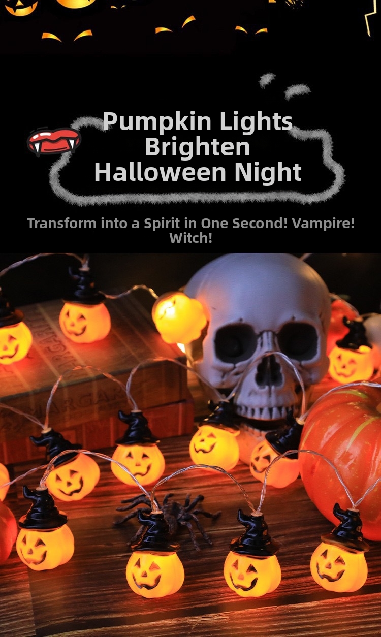 Luci a stringa LED di Halloween con fantasmi, zucche e teschi, decorazioni per feste in cortile, bestseller dell'e-commerce._voghion.com