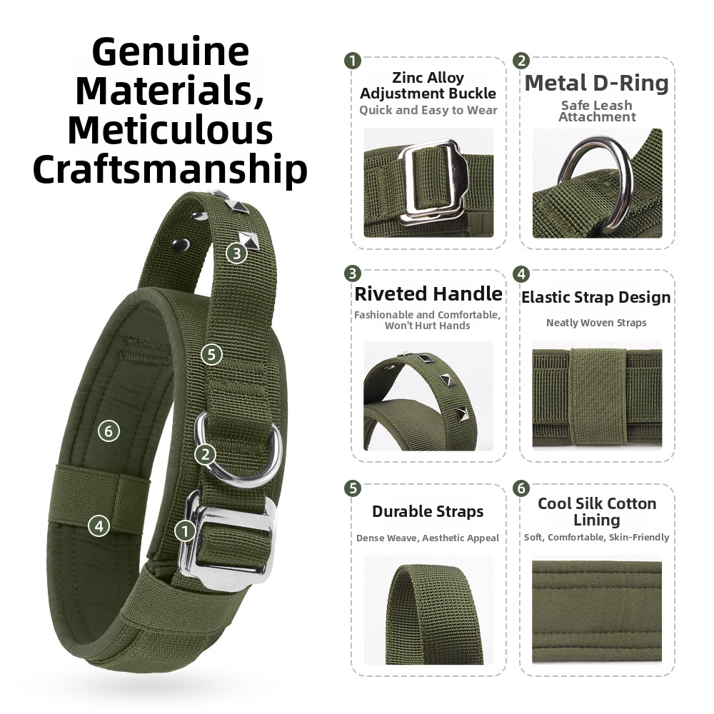 Adjustable Nylon Dog Collar With Rivets Medium To Large Breed Explosion Proof Anti Lost Pet Neck Collar For Dogs_voghion.com