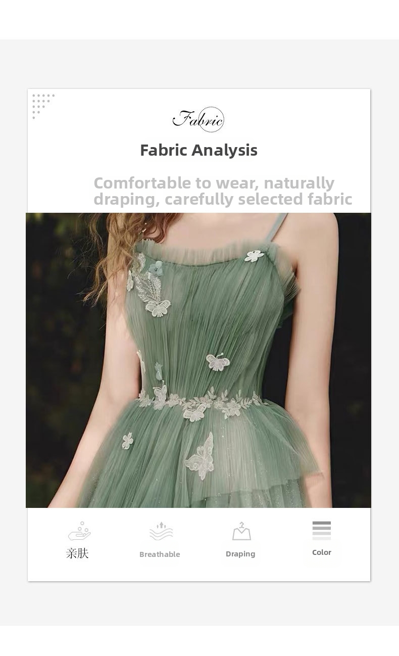 Luxurious Halter Neck Toast Dress Ethereal Green Forest Style Emcee Gown for Birthday Party Coming of Age Ceremony Women's Wedding Party Wear_ecoleips.com