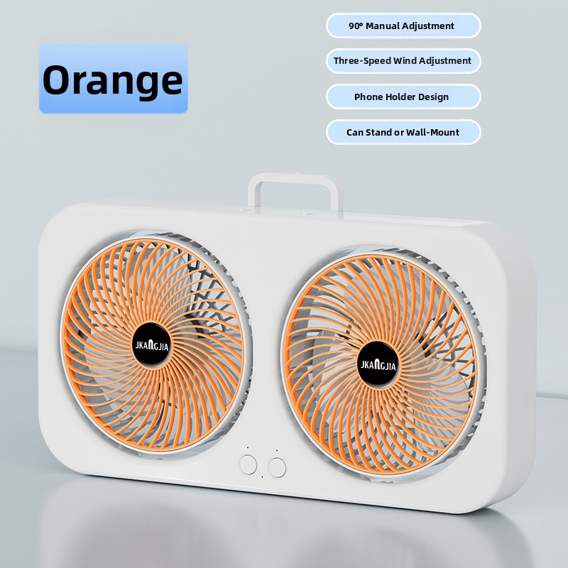 Dual Head Desktop Fan Rechargeable Oscillating Home Office Quiet_voghion.com