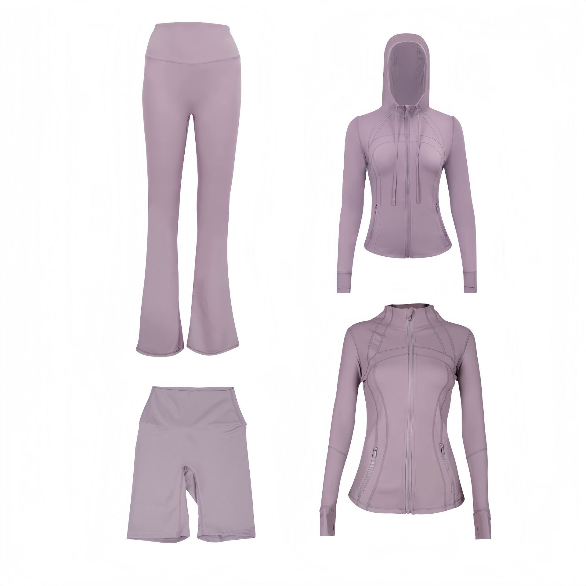 Sportset voor dames getailleerd jack met capuchon en broek_voghion.com