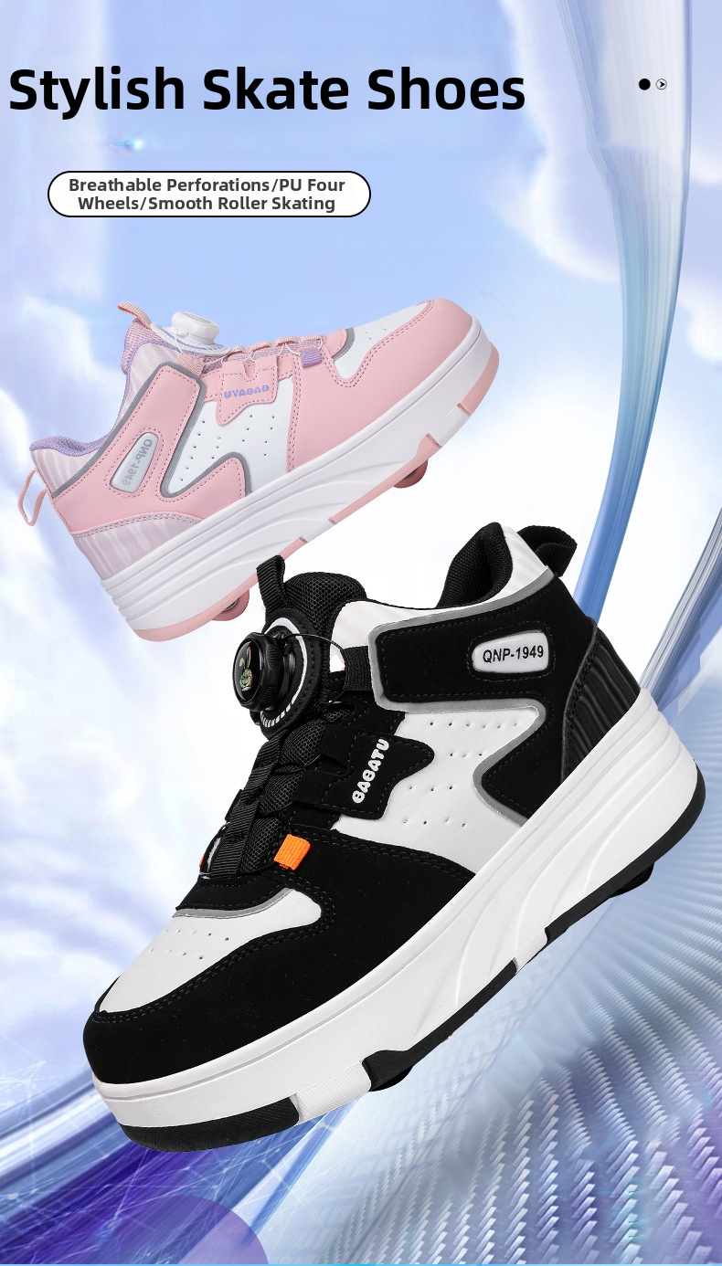 Roller Skates Sneakers For Kids Lightweight Breathable Wheeled Shoes_voghion.com