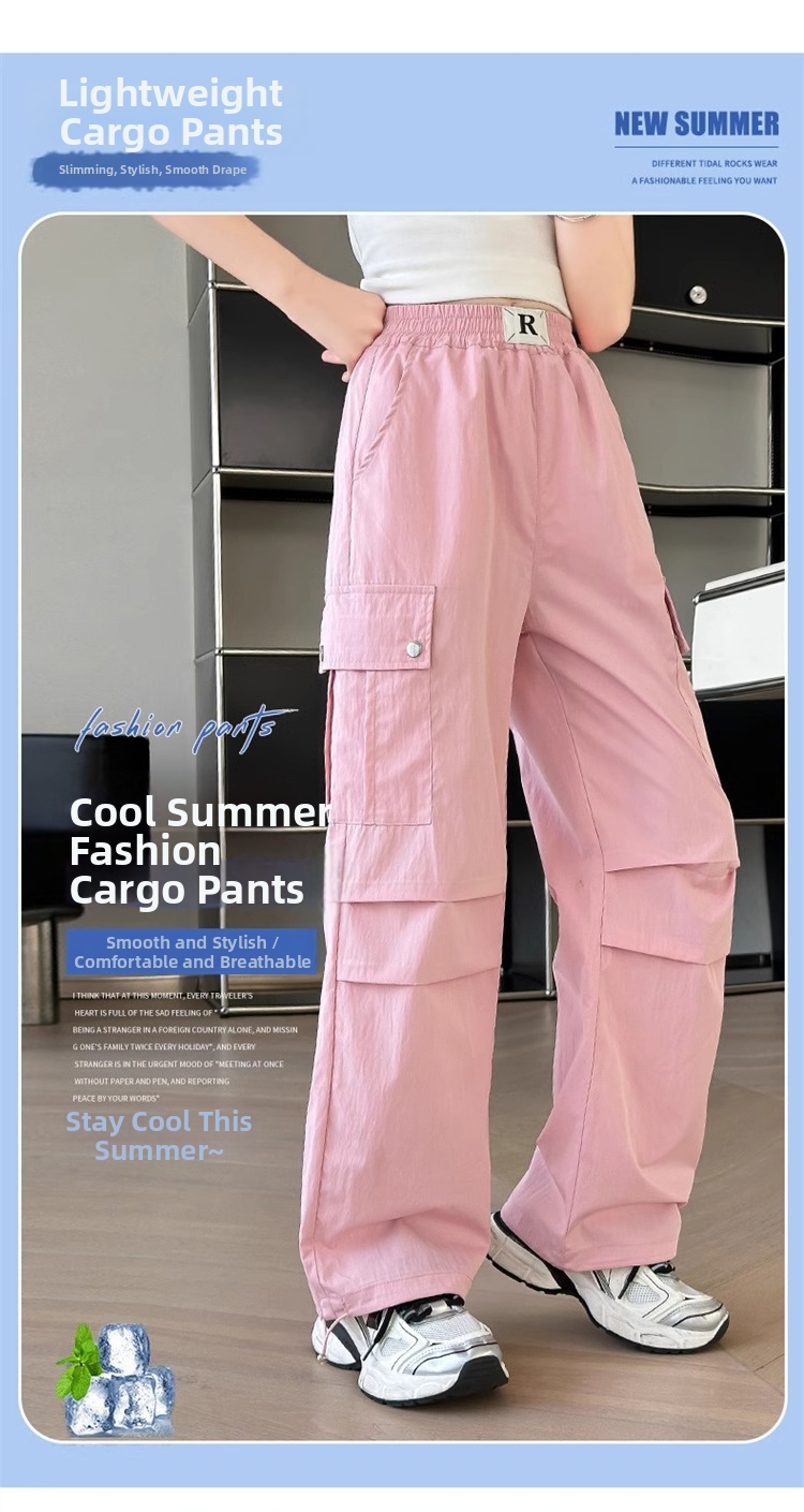 Flickor cargo byxor med vida ben mode avslappnad höst_voghion.com
