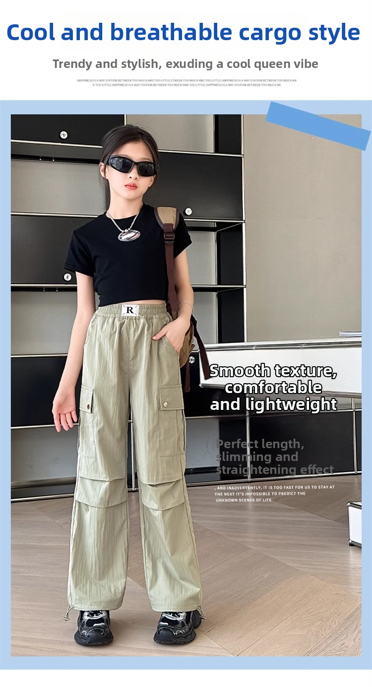 Flickor cargo byxor med vida ben mode avslappnad höst_voghion.com