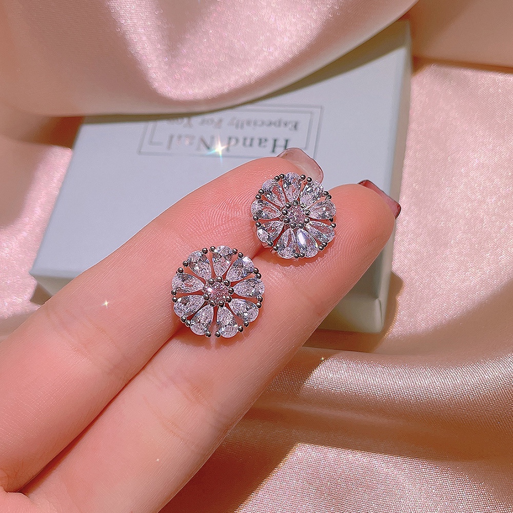 12g Weight Glass, Copper, Zircon Pendant Material Zircon Inlay Material Rings, Earrings, Necklace Classification Titanium Steel Simple Style Inlay Flower Zircon Rings Earrings Necklace