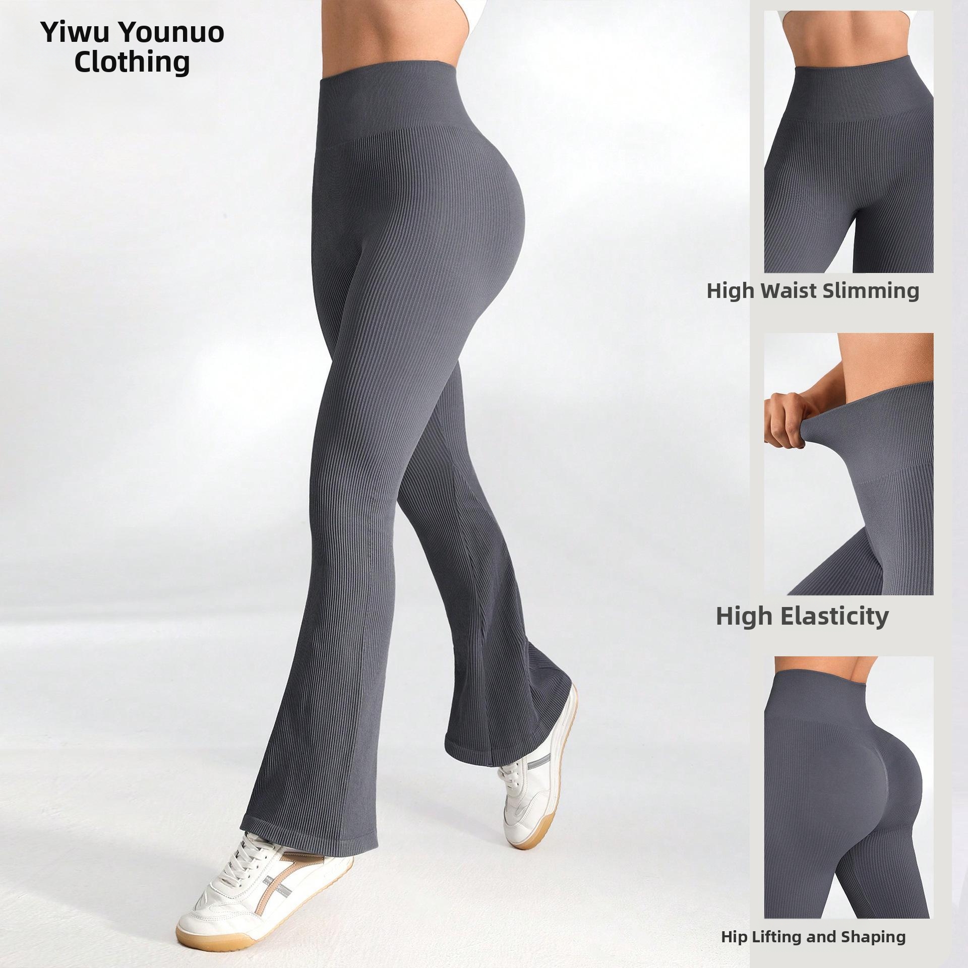 Slim Fit High Waisted Ribbed Shaping Breathable Flared Pants Outdoor Wide Leg Yoga Fitness Peach Shaped Pants For Women_voghion.com