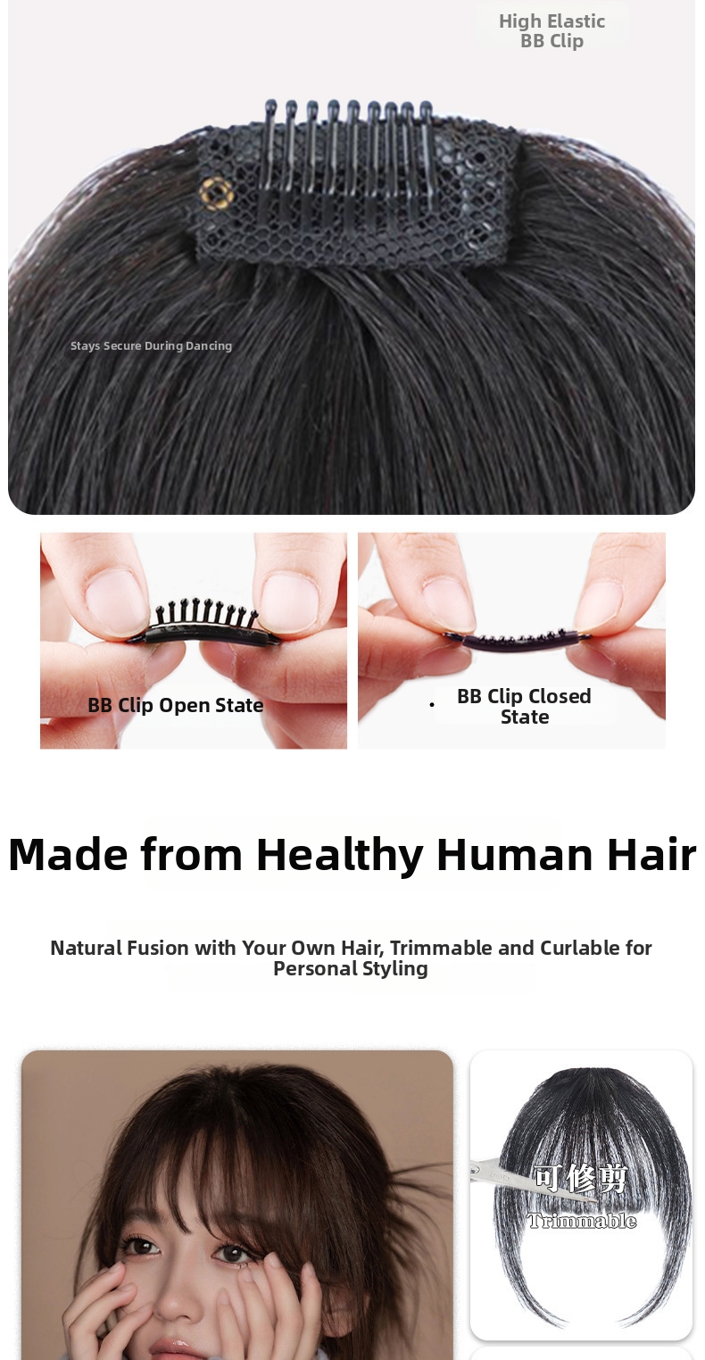 Air Bangs Wig With Sideburns Clip-in Straight Fringe Extension_voghion.com