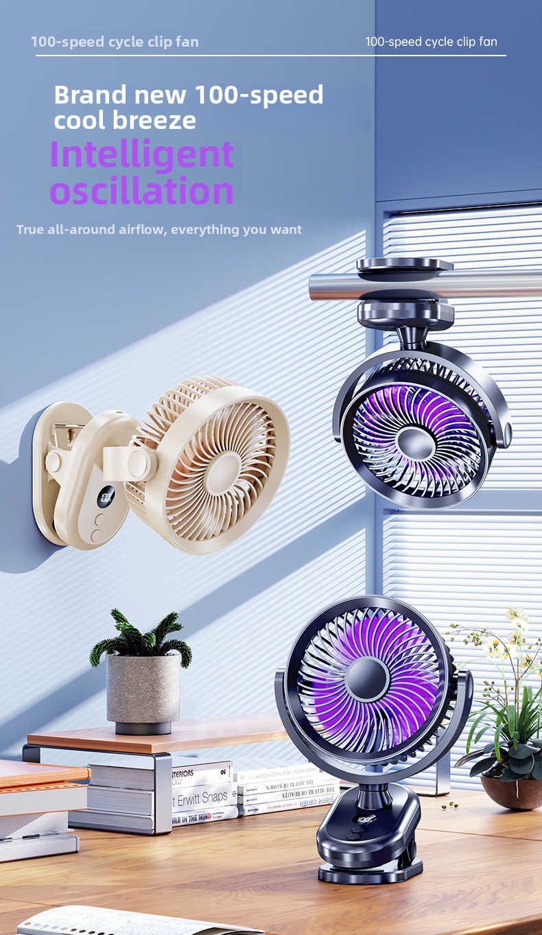 Ventilateur oscillant à clip avec veilleuse pour maison_voghion.com