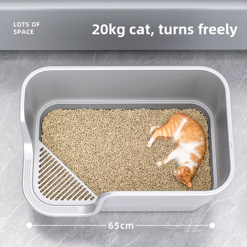 Extra Large Anti Splash Cat Litter Box Open Design Semi Enclosed Huge Size Cat Toilet For Comfortable Use_voghion.com