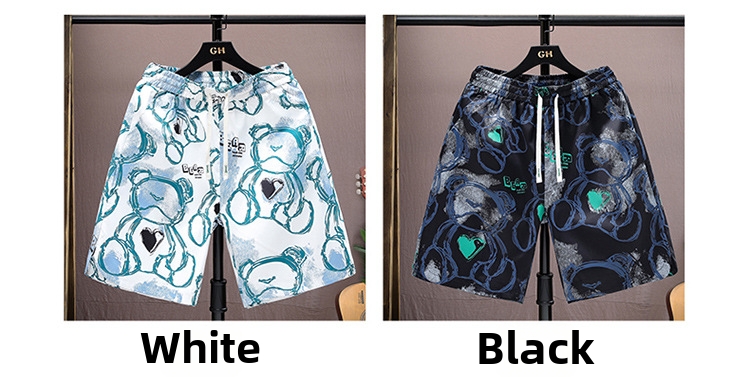 Men's Ice Silk Shorts Summer Thin Style Trendy Cartoon Print Casual Loose Fit Quick Drying Sports Five Point Pants_viptrois.com