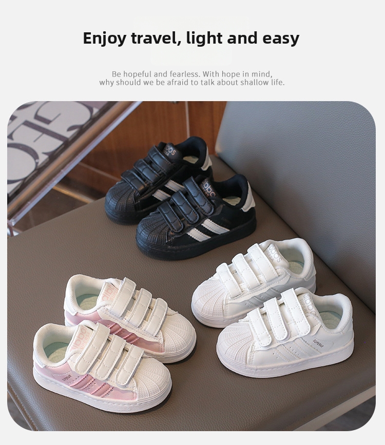 Baskets shell toe pour enfants fille et garçon blanc casual_voghion.com