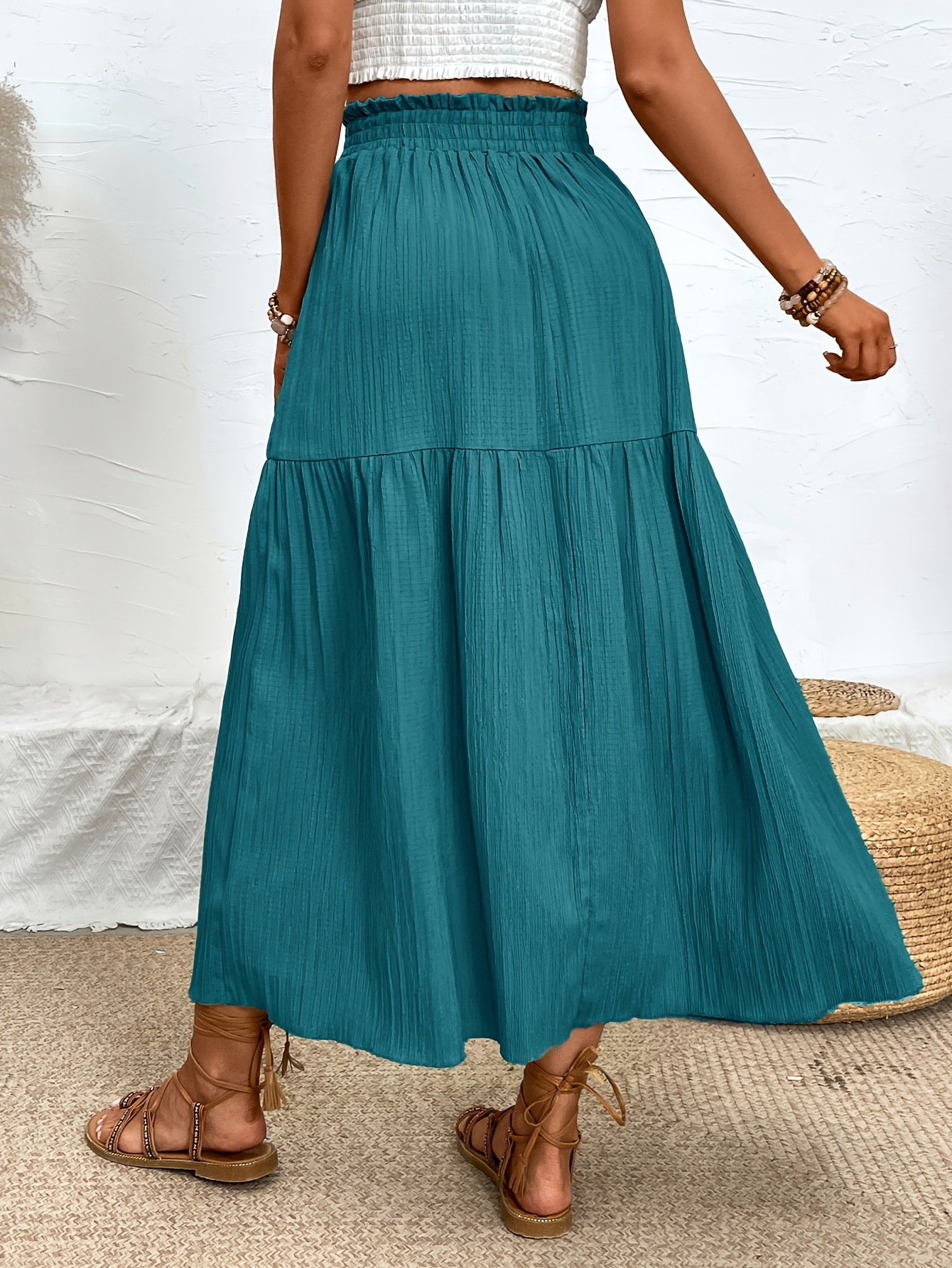 High Slit Ruffled Waist Midi Skirt For Women Long Skirt For Spring And Summer High End Fashion_ecoleips.com