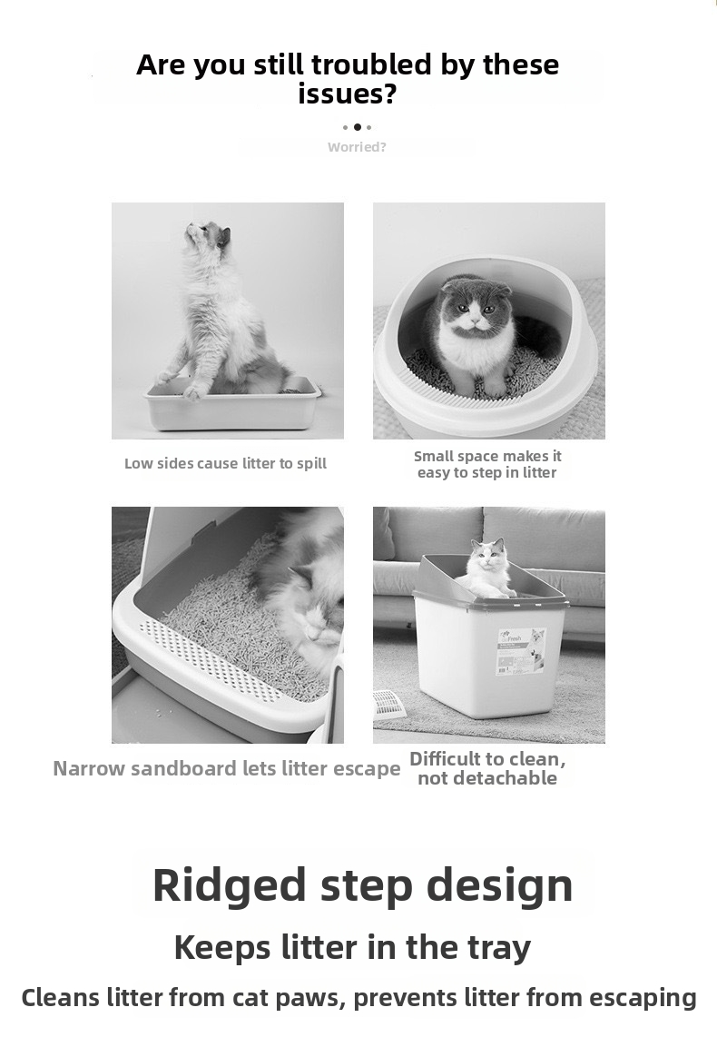 Large Semi-enclosed Cat Litter Box Splash-proof With Scoop_voghion.com