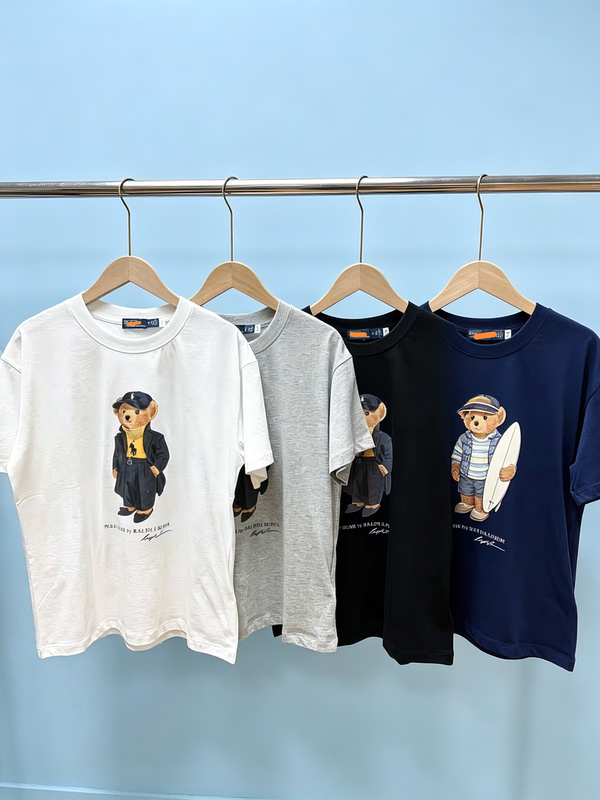 Cross-Border R-L Qr Code Scannable Spring/Summer Women's Bear Short-Sleeve Ultra-Exquisite Patch Embroidery Pure Cotton Soft Fashion T-Shirt