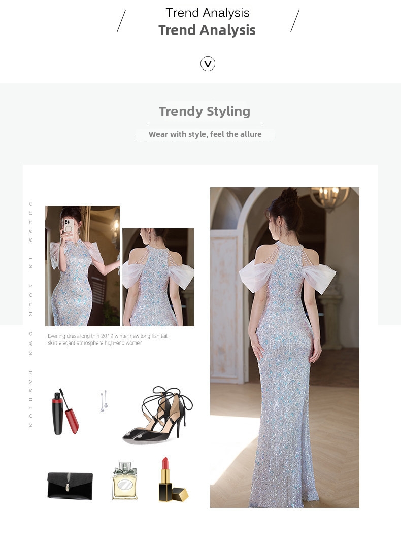 Elegant Sequin Mermaid Cheongsam Evening Gown - Slim Fit Qipao Dress For Banquet Party Wedding_ecoleips.com